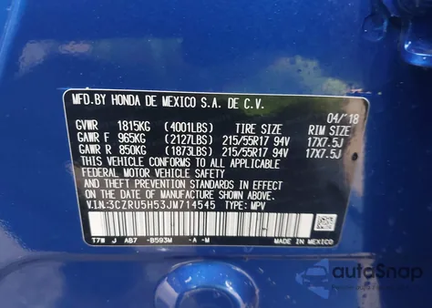 2018 Honda Hr-V Ex from USA, damaged, VIN 3CZRU5H53JM714545